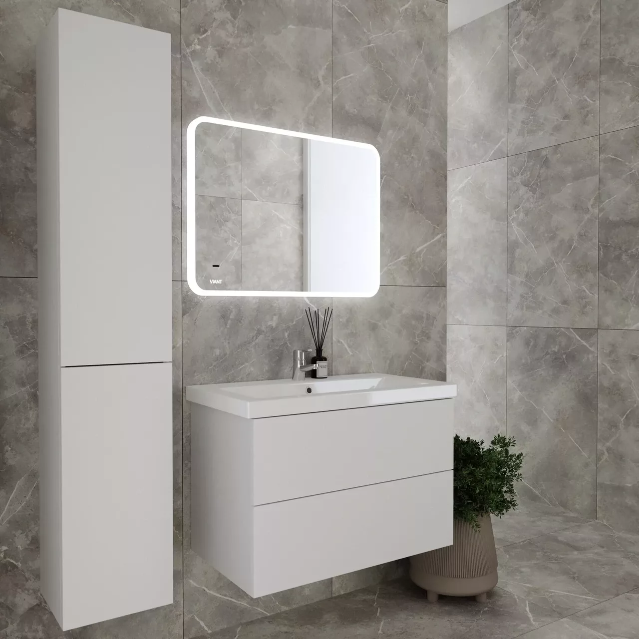 Тумба подвесная Viant София 70 с раковиной Como 70, два ящика, белый