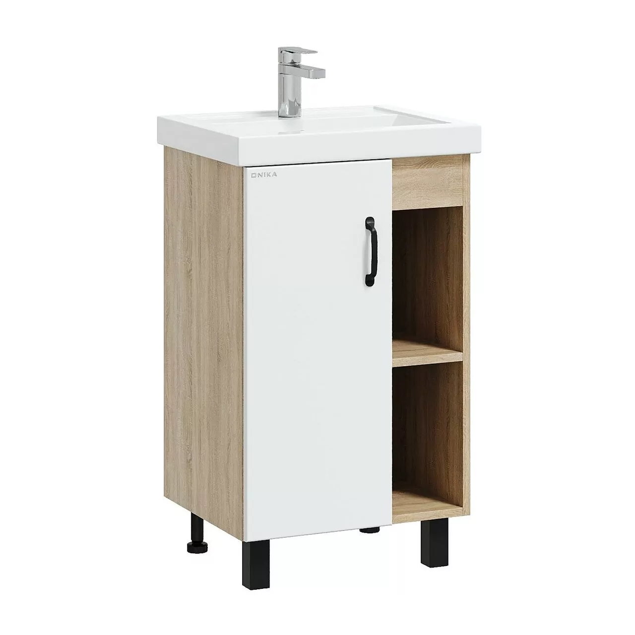 Тумба с раковиной Onika Тимбер 50 напольная, белый матовый/дуб сонома