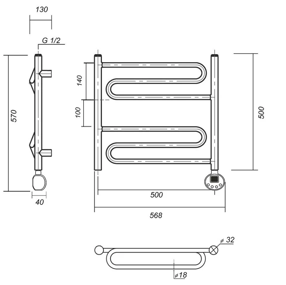 Полотенцесушитель электрический Domoterm Офелия П6 500х500 ER правый, хром