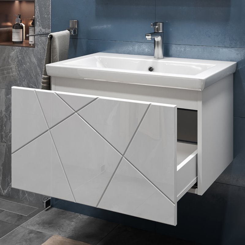 Тумба подвесная Vigo Geometry 70 с раковиной Фостер 70, белый