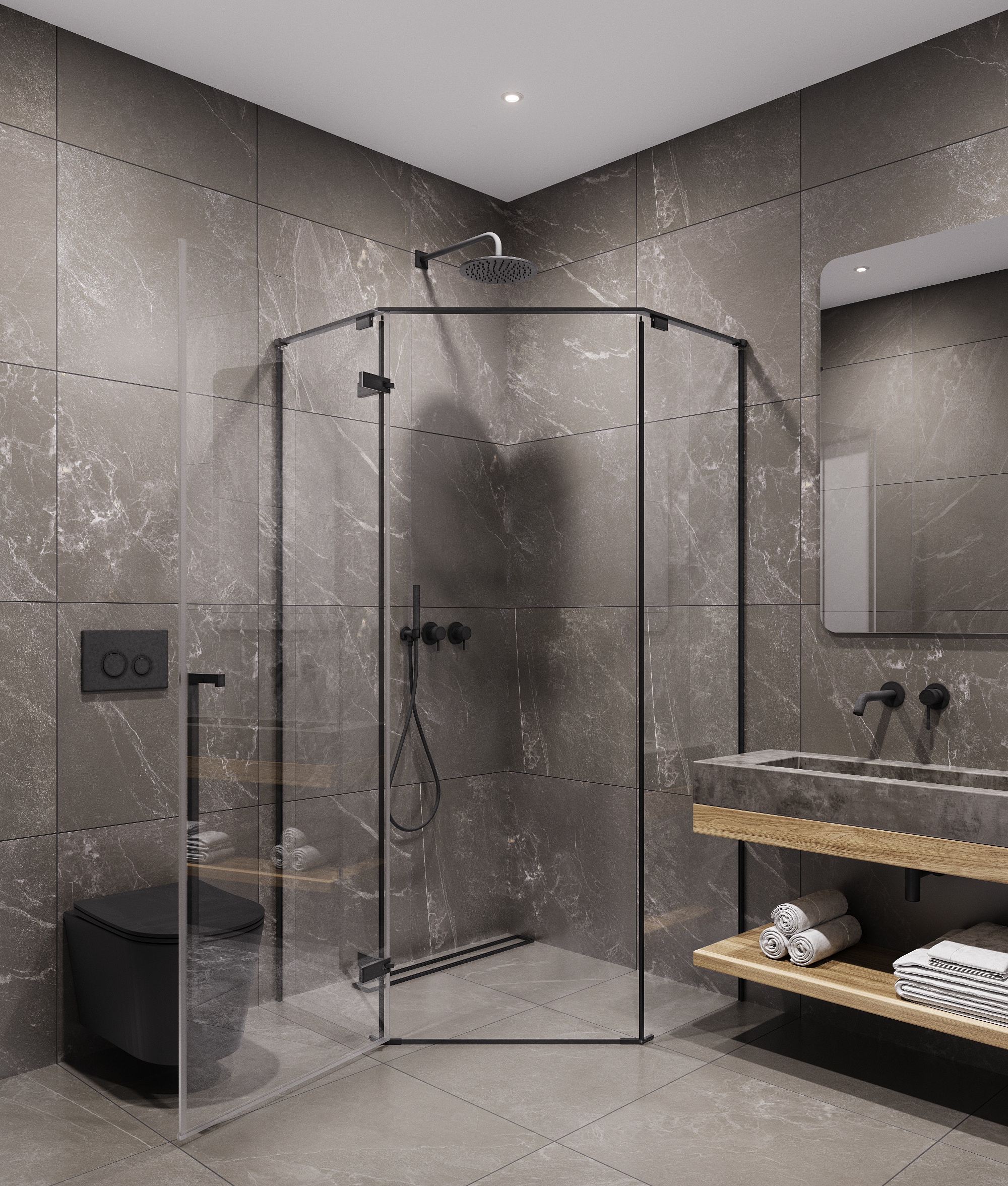 Душевой угол Timo TTSSP-90/03C-8, распаш 900*900*2000, профиль черный, стекло прозрачное 8 мм