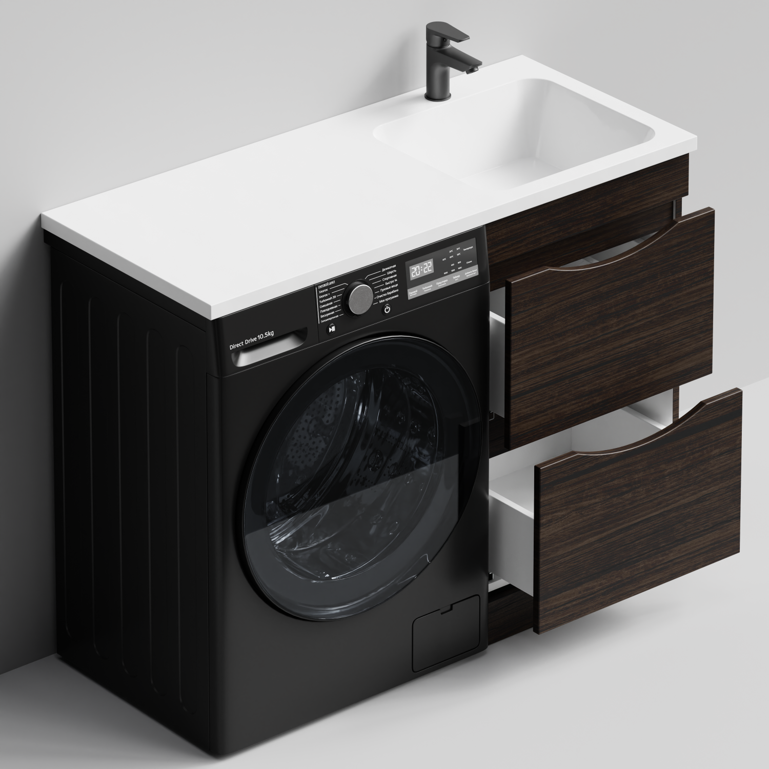 Тумба Vod-ok 48 с раковиной Смайл 110 напольная, под стиральную машину, правая, Палисандр