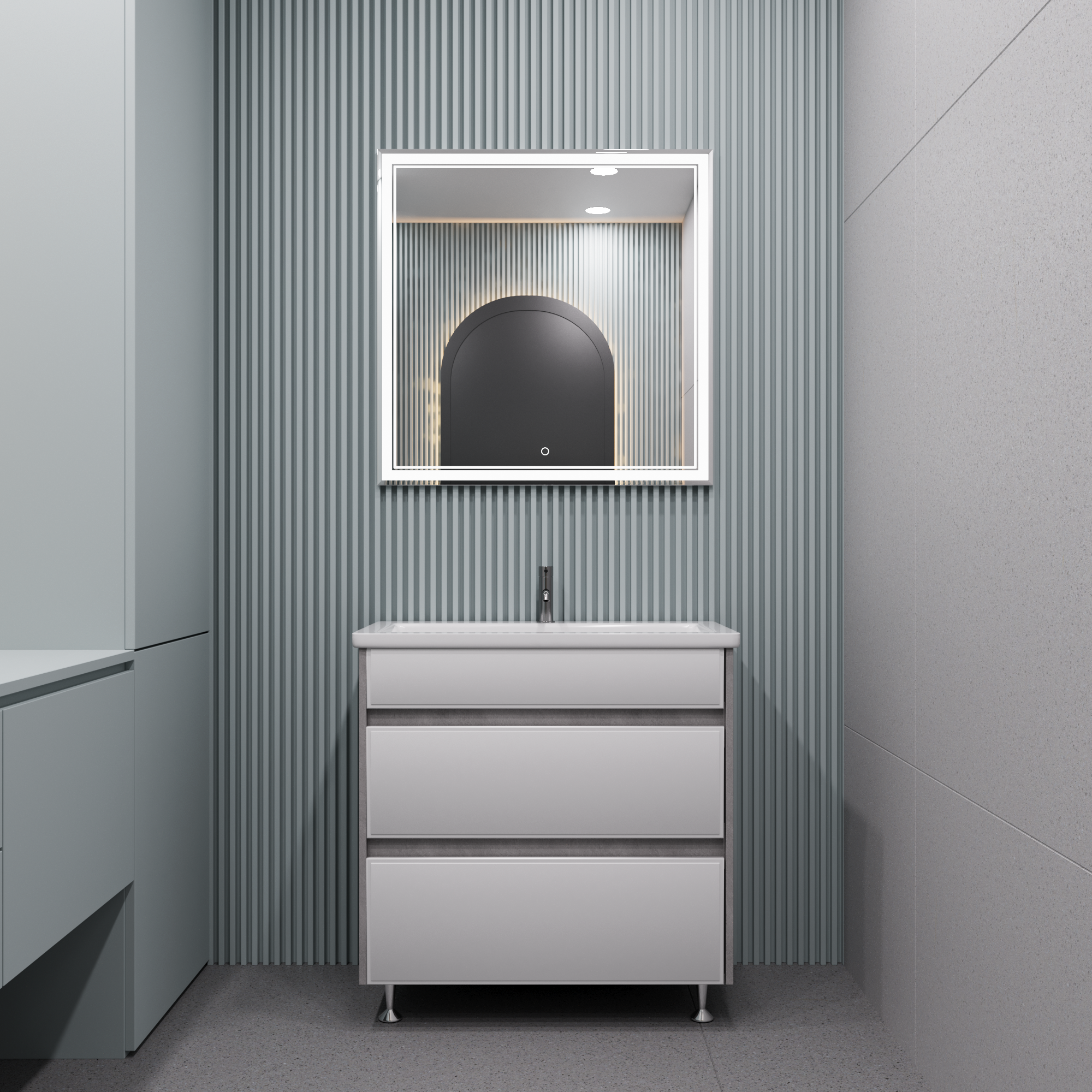 Тумба напольная Stella Polar Браво 80 с раковиной Сомо 80, слэйт/лакобель белое