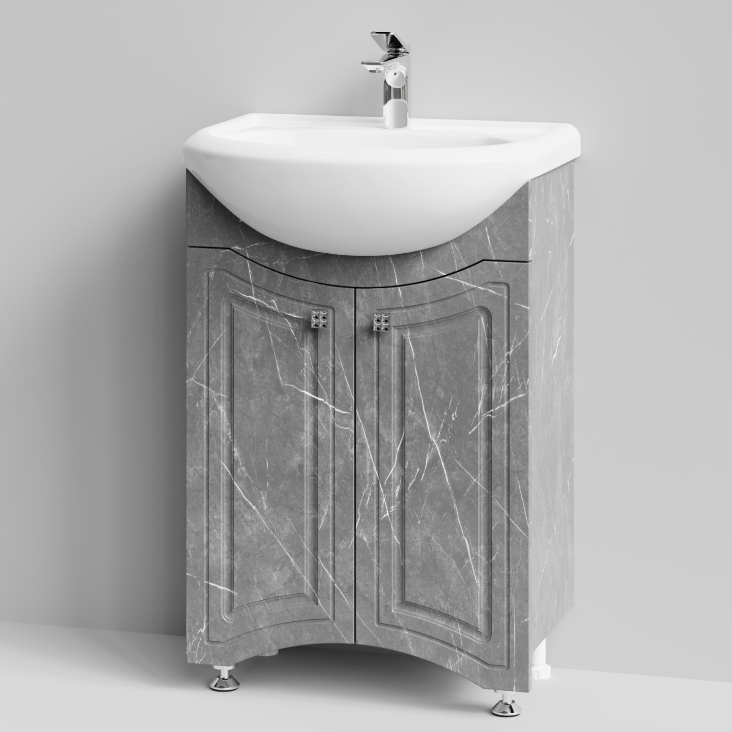 Тумба с раковиной Адам 55 напольная, Мрамор Серый софт тач