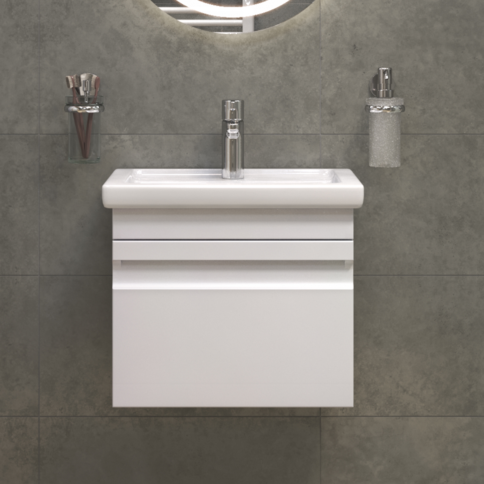 Тумба напольная Vigo Holly 50 с раковиной Como 50, 1 ящик, белый