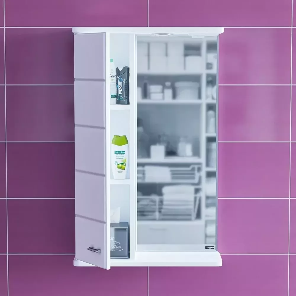 Зеркало со шкафчиком Санта Омега 50 L свет, полкой