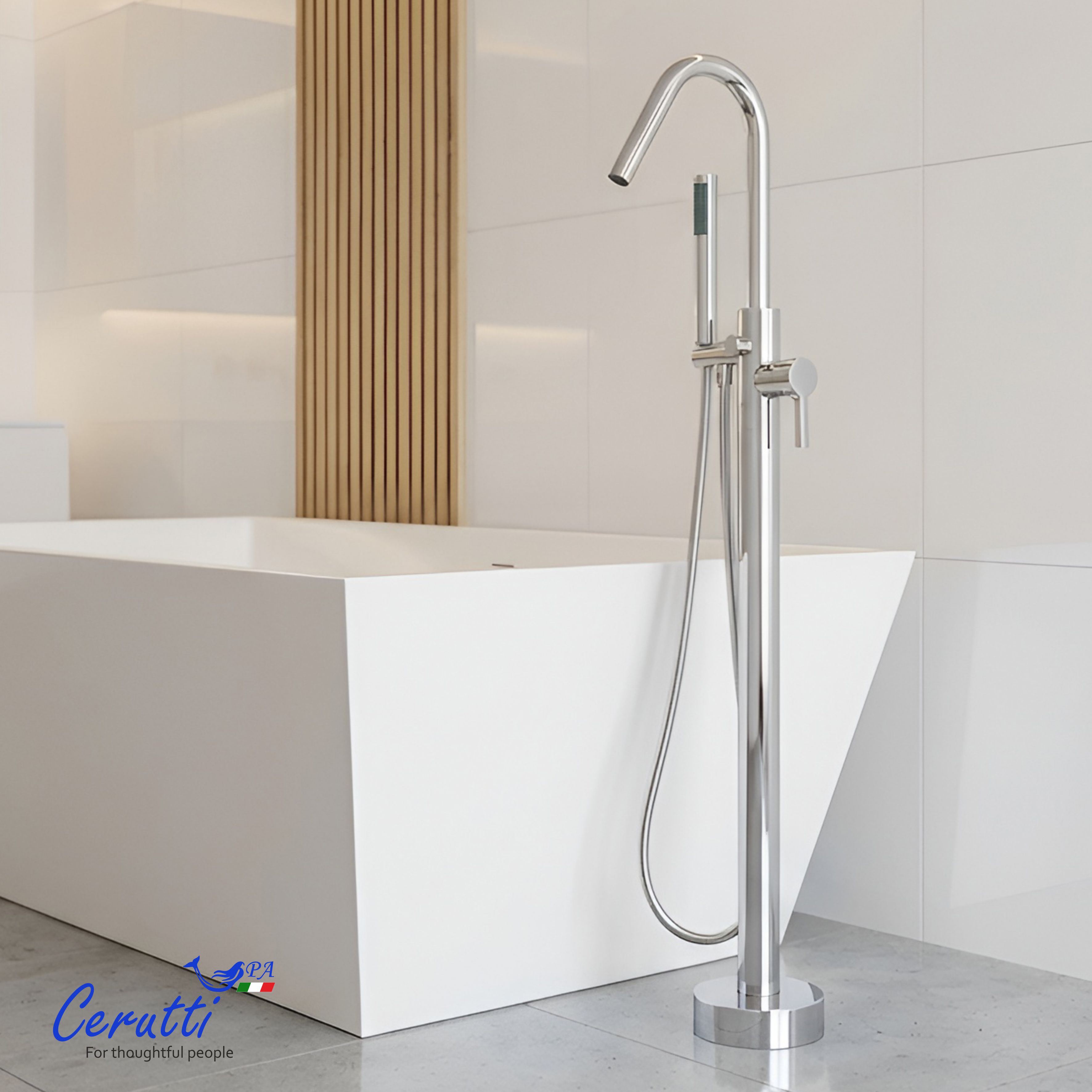 Смеситель напольный Ceruttispa Селла (SELLA) из латуни, цвет хром