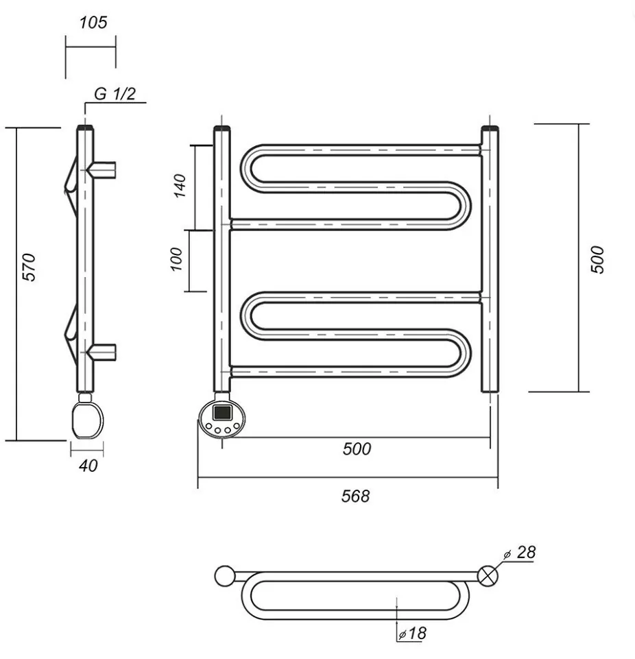 Полотенцесушитель электрический Domoterm Офелия П6 500x500 АБР EL, античная бронза