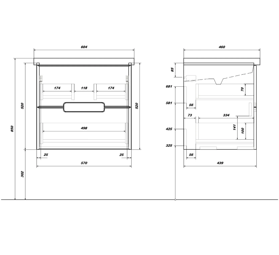 Тумба подвесная SanStar Noche 60 с раковиной Como 60 Графит софт