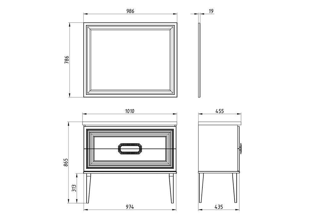Тумба ASB Woodline Летиция 100 с раковиной Фостер 100, напольная, белый, ручки хром