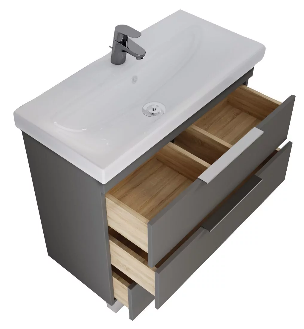 Тумба напольная 1Marka Gaula 80Н Black с раковиной Moduo 80, 3 ящика, черный