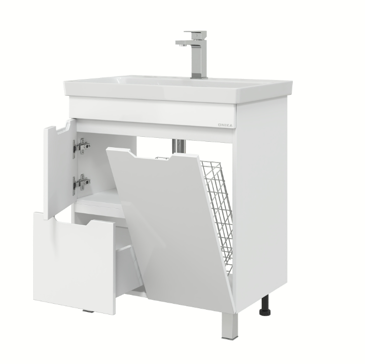 Тумба подвесная Onika Айленд 80 с раковиной Адриана 80, белая, с корзиной