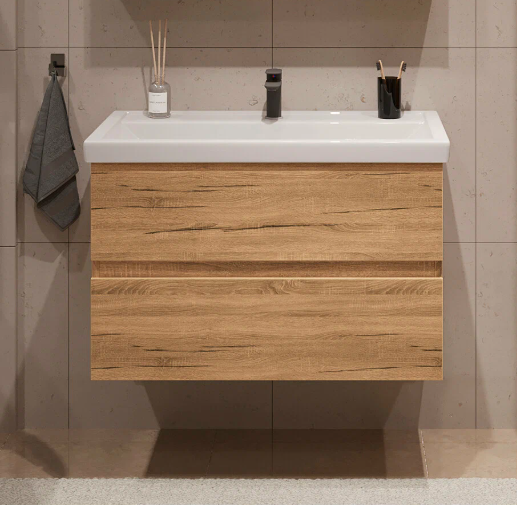 Тумба подвесная SanStar Lavanti 80 с раковиной Como 80 Дуб вотан