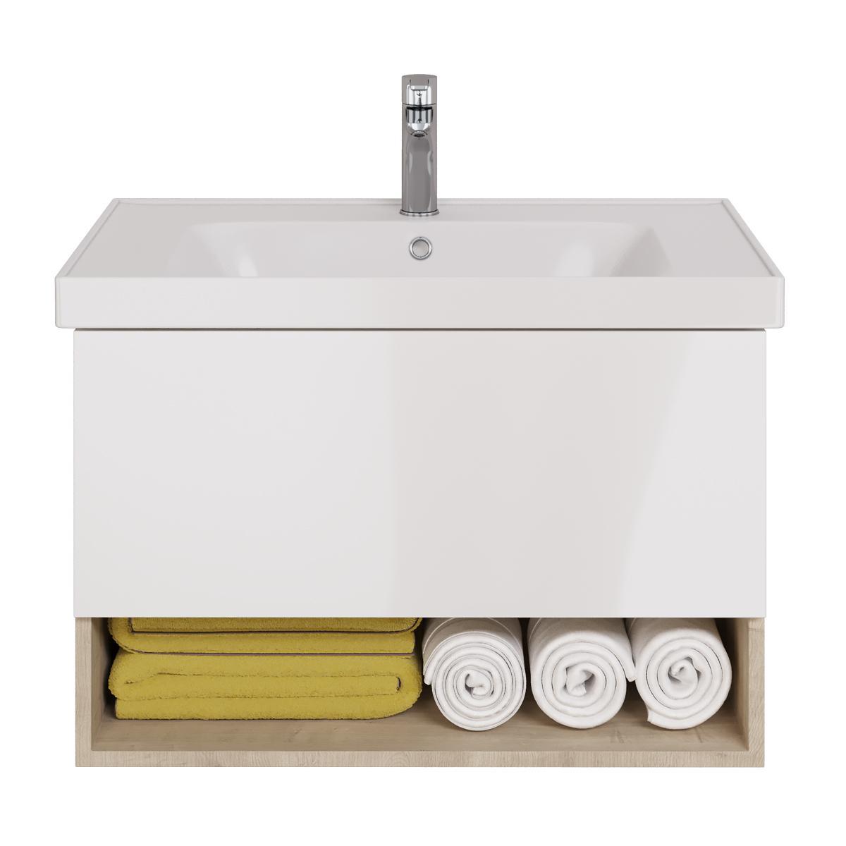 Тумба с раковиной подвесная Dreja Perfecto 90 см, дуб эврика/белый