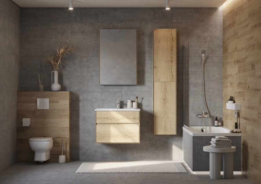 Тумба подвесная AQUATON Либерти 75 с раковиной Элина 75, дуб эльвезия