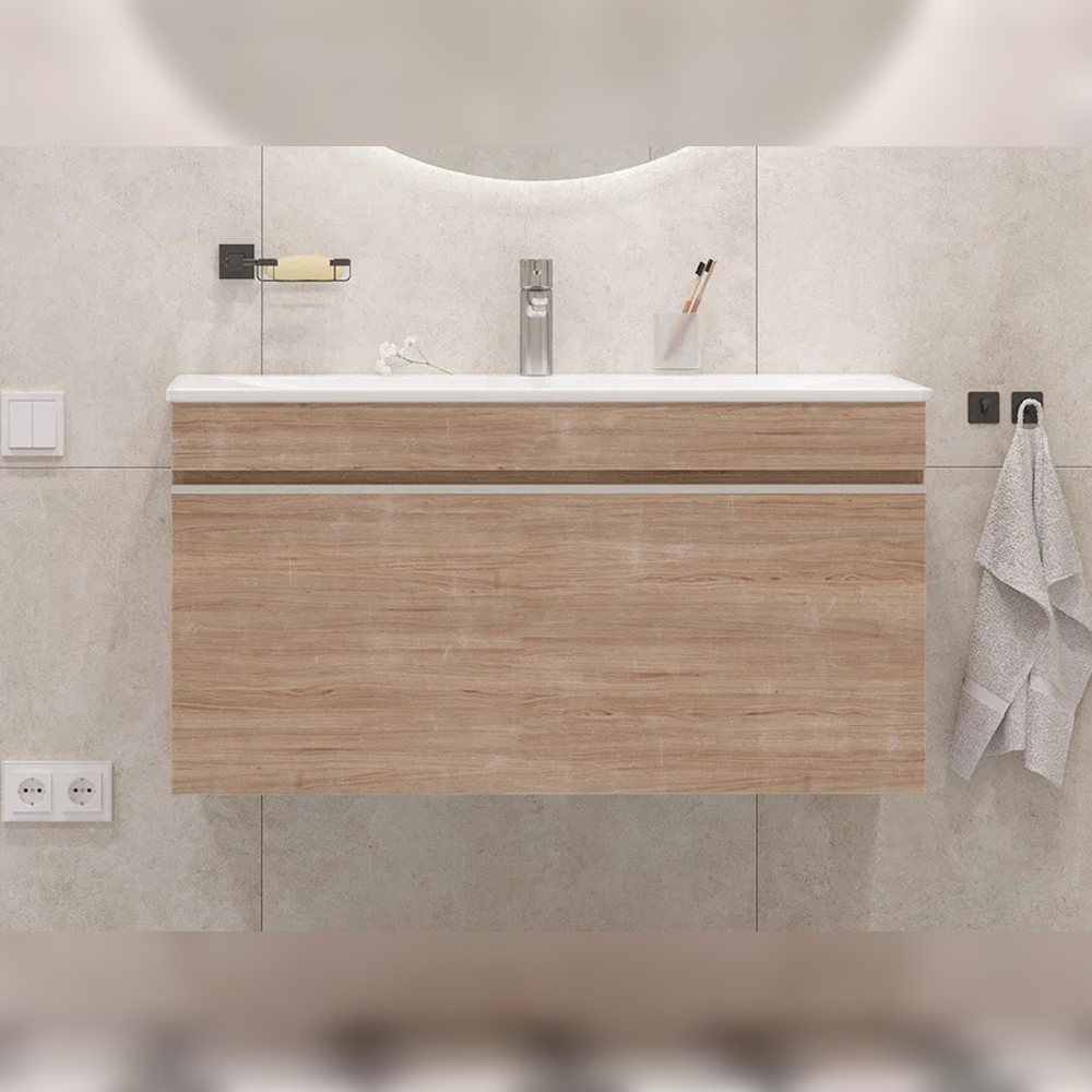 Тумба с раковиной подвесная Velvex Pulsus tp.PUL.PUL.100.1Y дуб сонома, 100 см