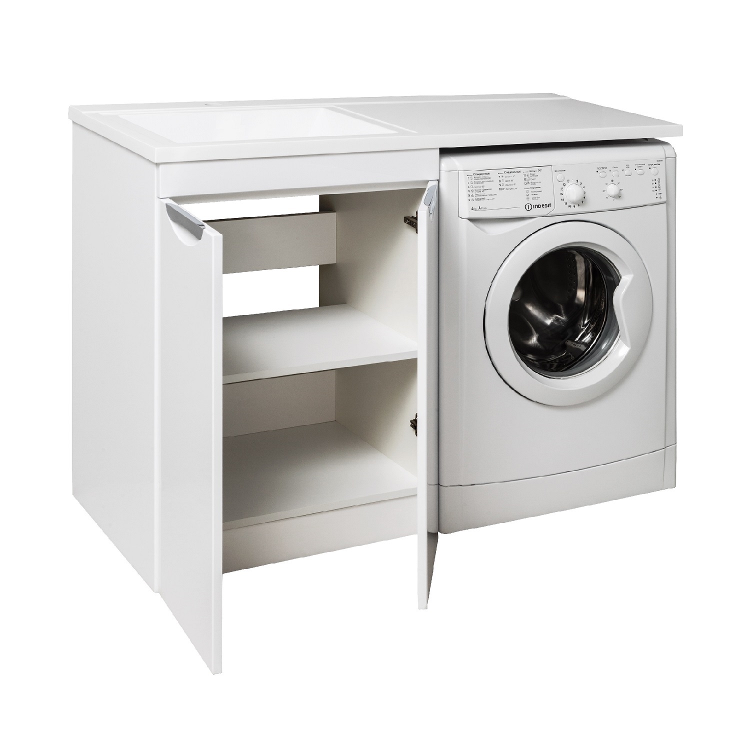 Тумба напольная Runo Лира 60 с раковиной Гамма 120 лайт левое крыло + кронштейн, белый