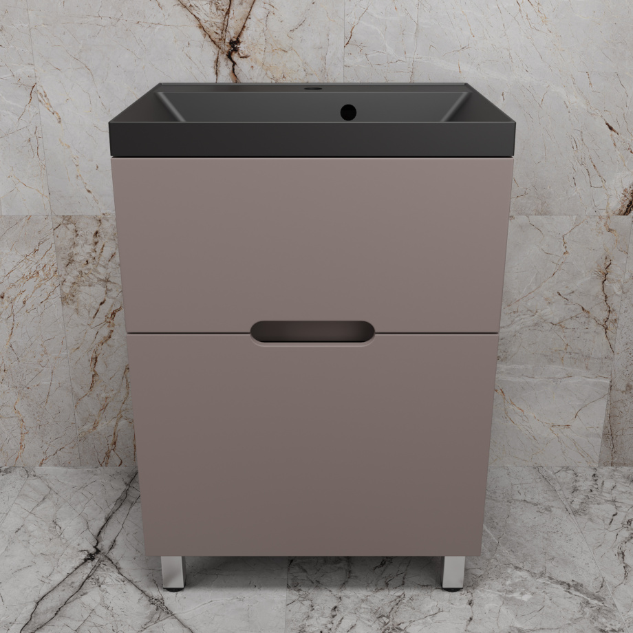 Тумба напольная Style Line "Матис 60" с раковиной ASTI 60 кварц, антрацит, (2 ящика), Тауп темный