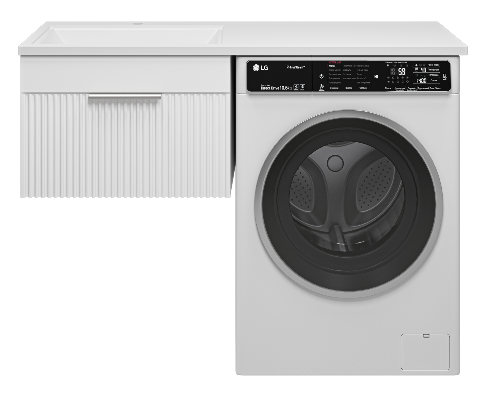 Тумба с раковиной Brevita Enfida 60 под стиральную машину подвесная, с раковиной Эстет Даллас 120 R, белый