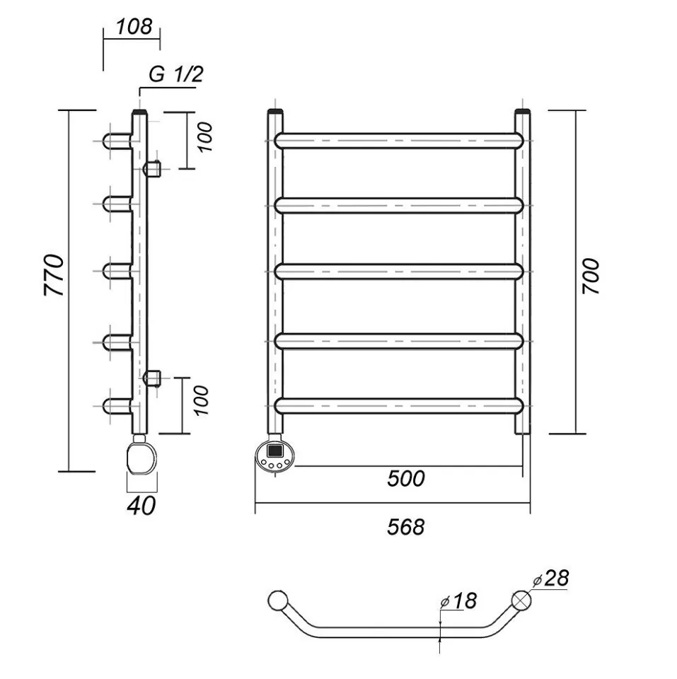 Полотенцесушитель электрический Domoterm Лаура П5 500x700 АБР EL, античная бронза