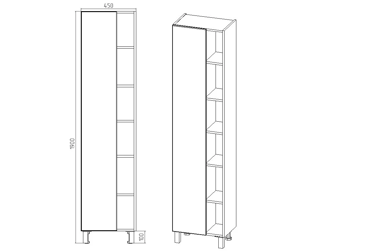 Пенал напольный Viant Бостон 45 L/R белый/дуб вотан