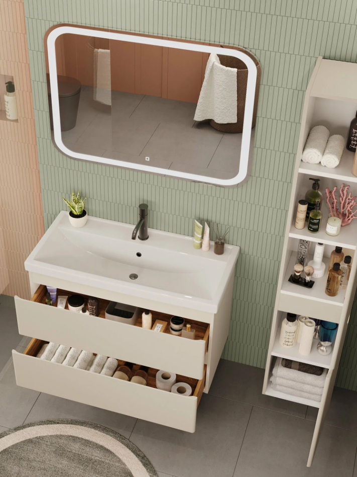 Тумба подвесная SanStar Riana 100 с раковиной Фостер 100, cappuccino