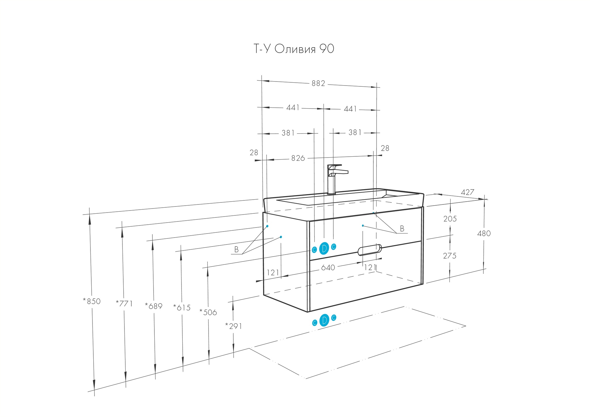 Тумба Aquaton Оливия 90 с раковиной Адриана 90 подвесная, 2 ящика, грей, дуб ойстер