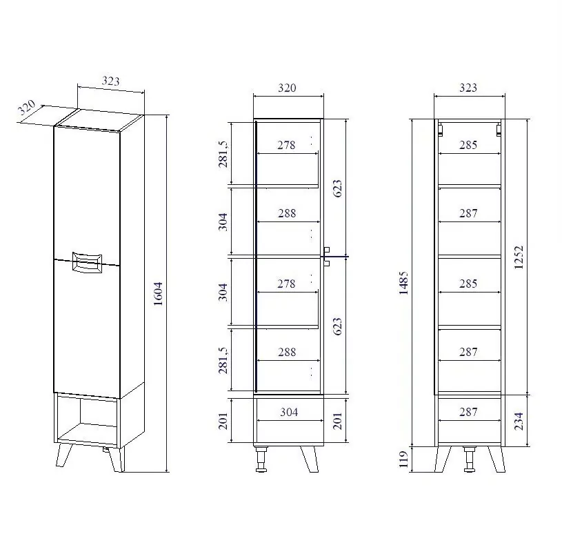 Пенал Sanflor Выборг 30 L/R напольный, крафт золотой/черный матовый