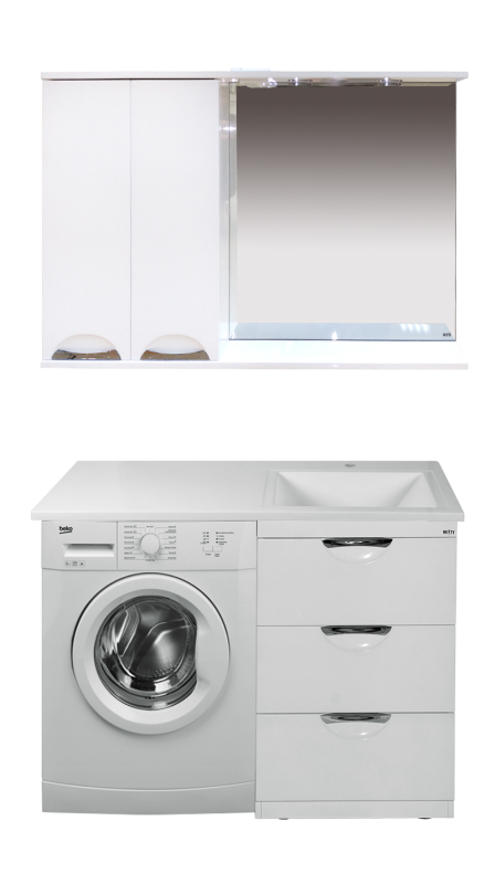 Тумба с раковиной Misty Куба 60 под стиральную машину, с раковиной Misty Гавана 120 R, белый