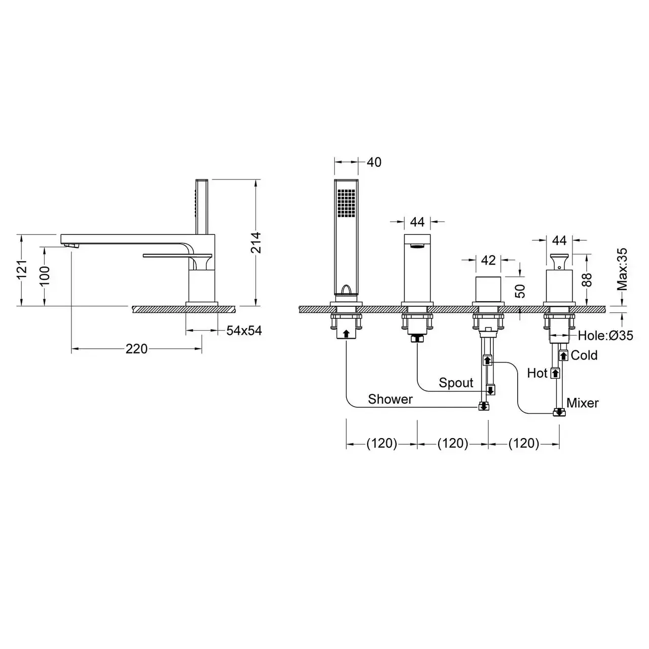 Смеситель на борт ванны Timo Torne 4330/17Y золото матовое