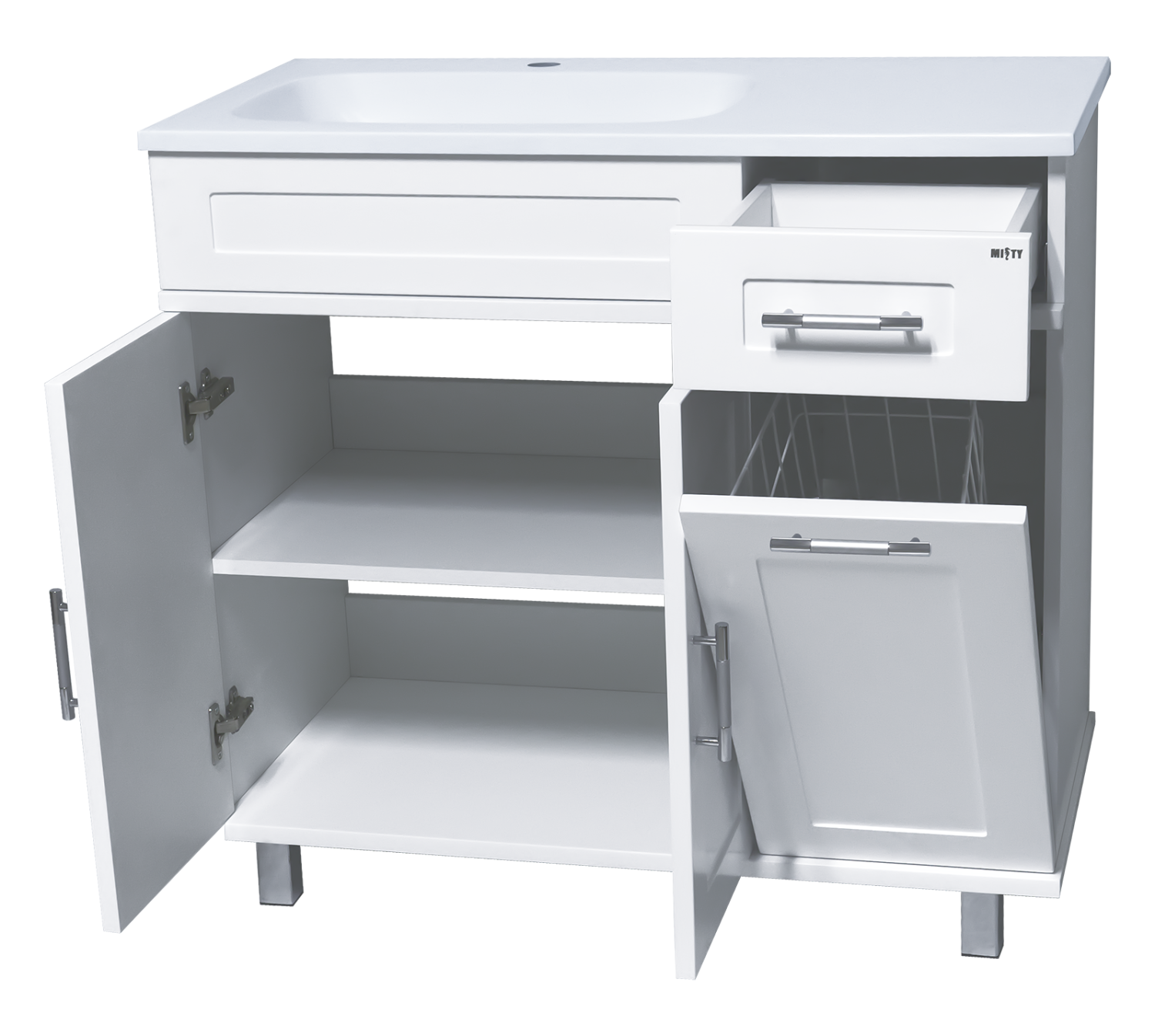 Тумба с раковиной Misty Купер 90 с бельевой корзиной L, белый