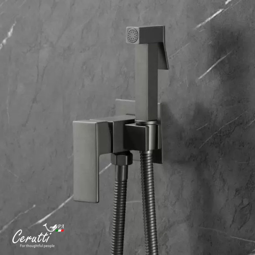 Смеситель с гигиеническим душем Ceruttispa Резия SHGR (RESIA SHGR) из латуни, с шлангом 120 см, цвет серый
