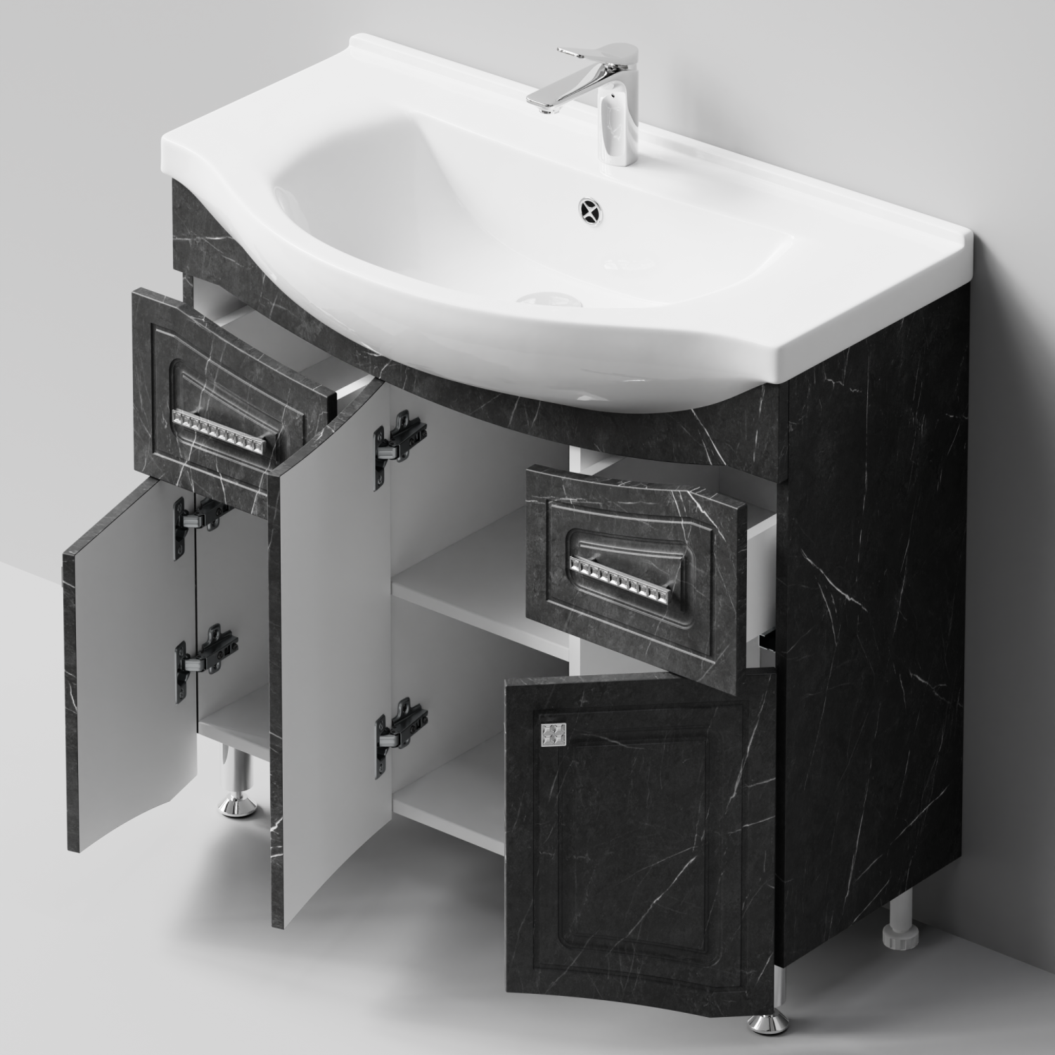 Тумба с раковиной Адам 90 напольная, Мрамор Графит софт тач, петли слева