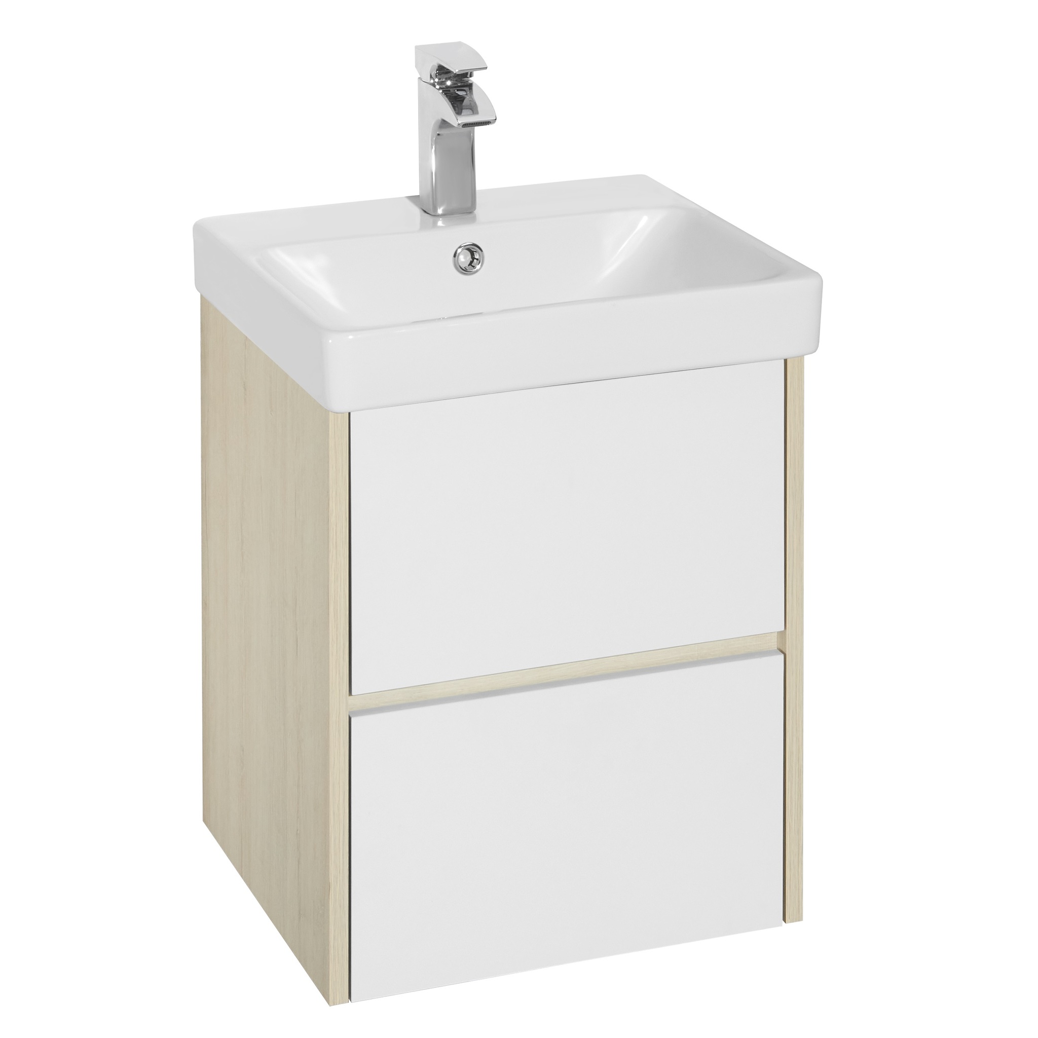 Тумба Aquaton Сканди 45 с раковиной Адриана 45, 2 ящика, подвесная, белый, дуб верона
