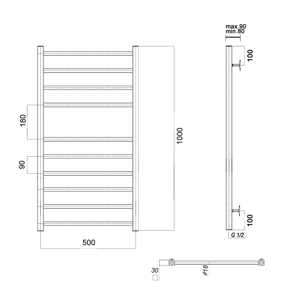 Полотенцесушитель водяной Domoterm Куба П10 500х1000 хром
