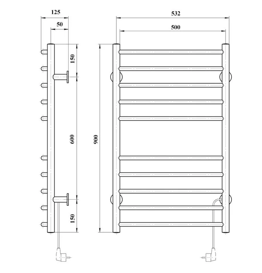 Полотенцесушитель электрический Domoterm Аврора 109-10 50х90 R правый, хром