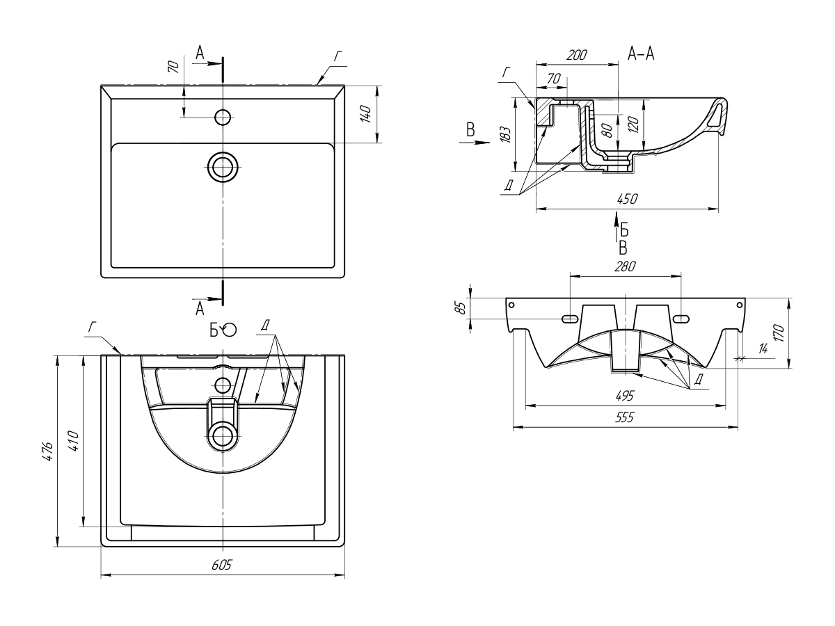 Тумба с раковиной Brevita Vega 60 подвесная, зеленый/патина золото