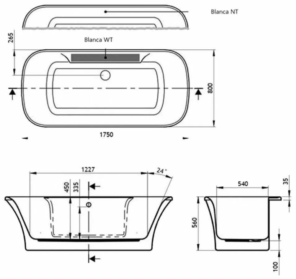 Ванна акриловая Vagnerplast Blanca WT 175х80 овальная