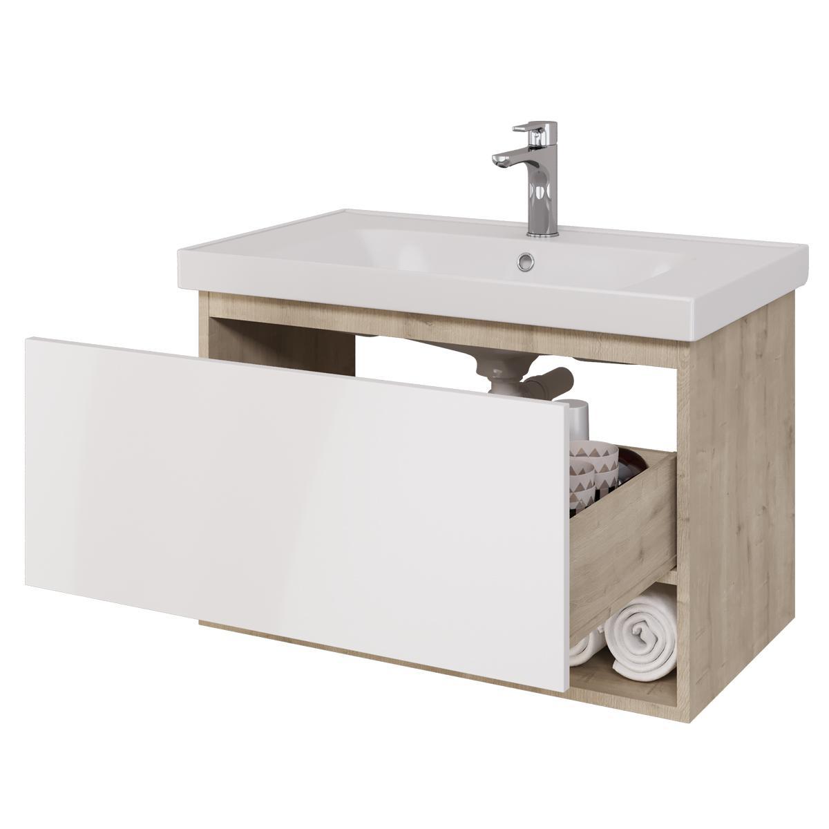 Тумба с раковиной подвесная Dreja Perfecto 90 см, дуб эврика/белый