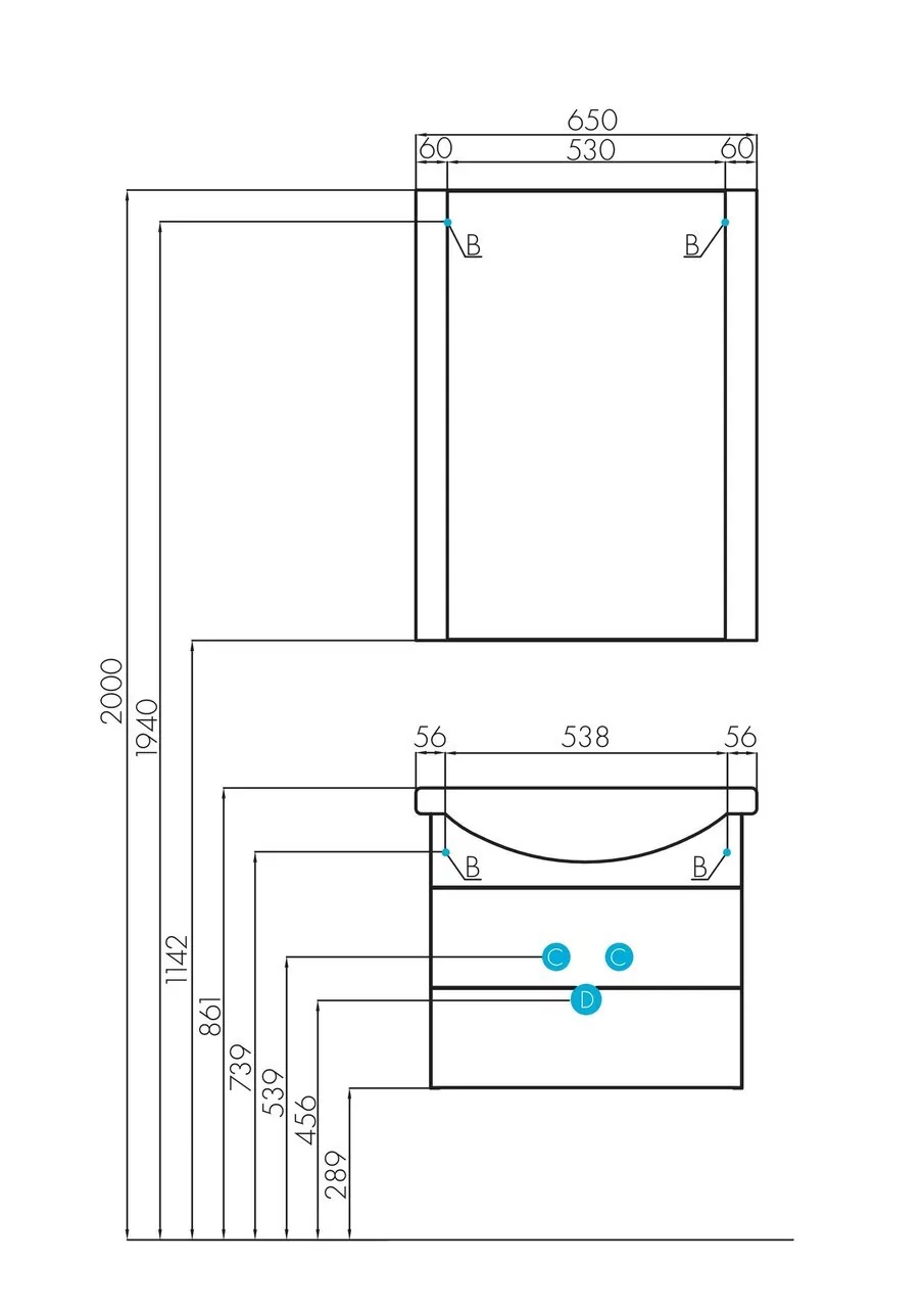 Тумба подвесная Aquaton Ария 65 М с раковиной Смайл 65, 2 ящика, белый