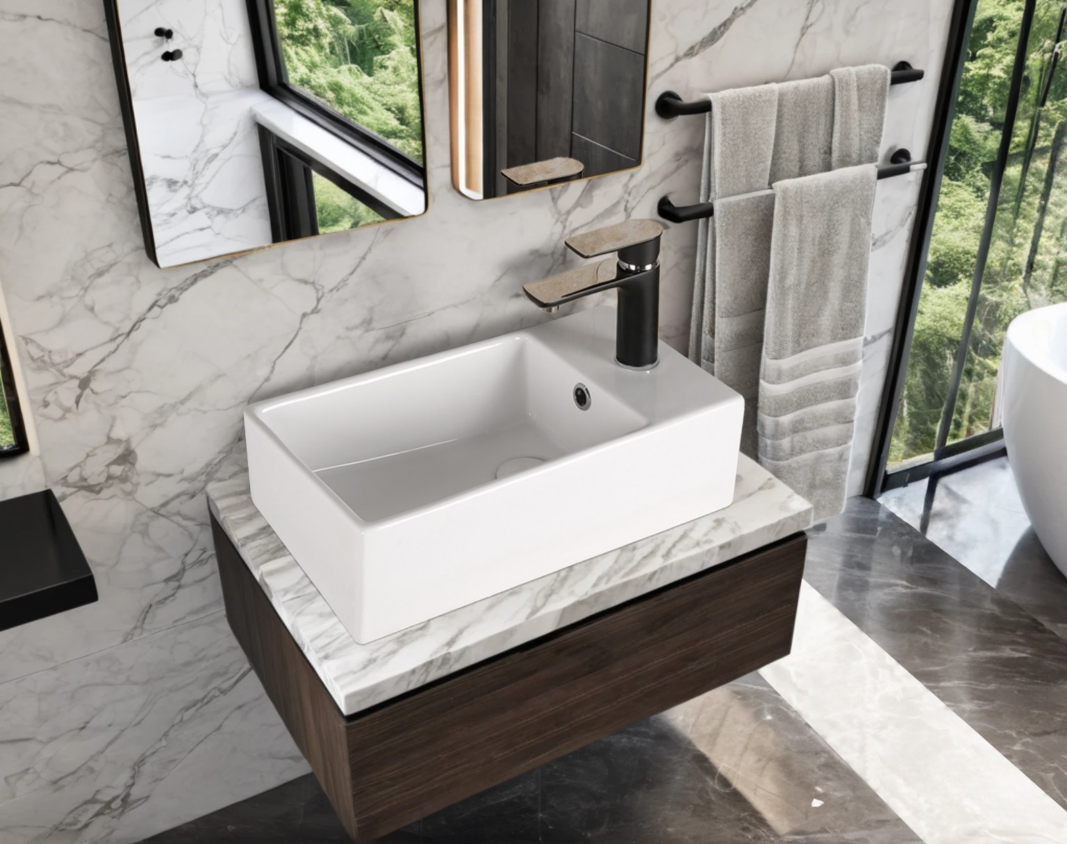 Раковина Ceruttispa CR7098D накладная, белая, прямоугольная, с ответстием под смеситель 480х240х140