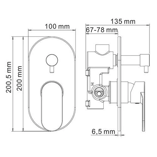 Смеситель с переключателем WasserKraft Elbe 7441 встраиваемый, на 2 выхода, черный Soft-touch