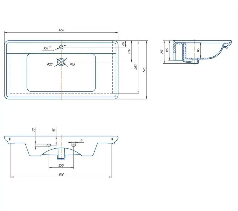 Тумба с раковиной Sanflor Модена 105 подвесная, белый матовый от магазина Vanna-Vanna.ru!
