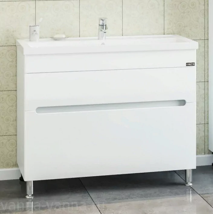 Тумба напольная Санта Лондон 100 с раковиной Фостер 100, 2 ящика, белая