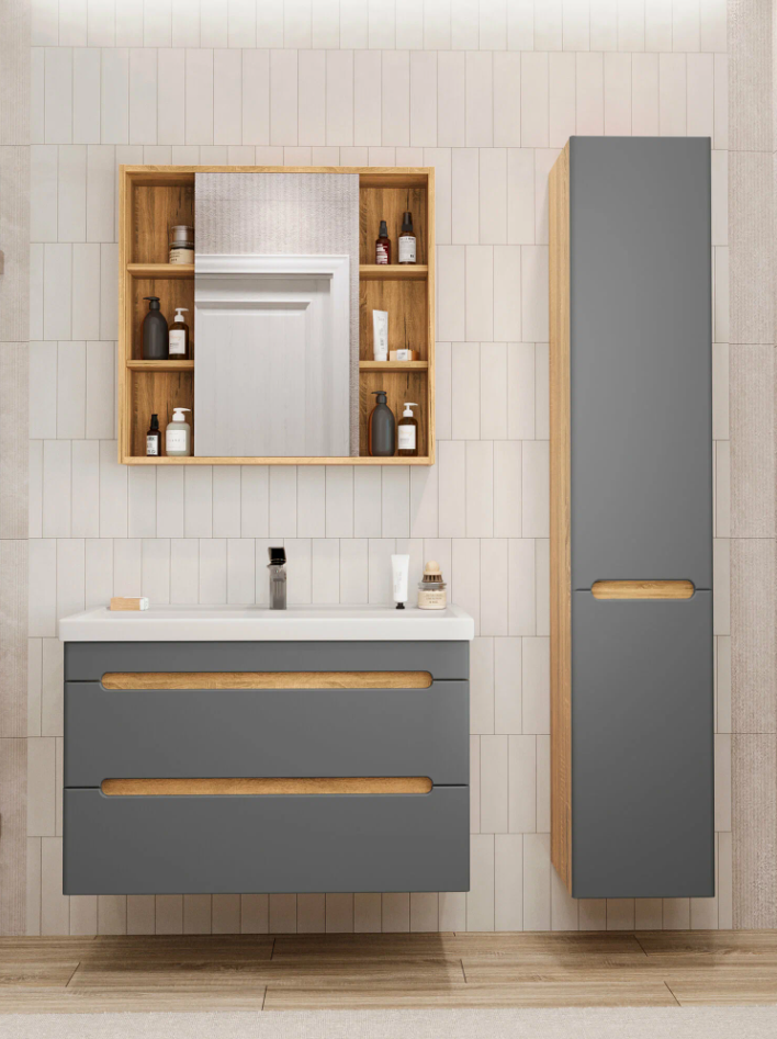 Тумба подвесная SanStar Diva 100 с раковиной Фостер 100, дуб вотан, графит софт