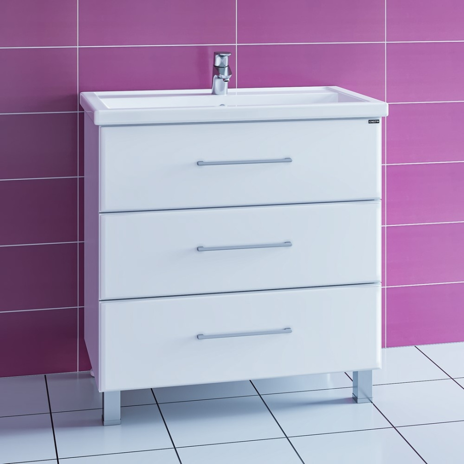 Тумба напольная Санта Омега 80 с раковиной Фостер 80, 3 ящика, белая
