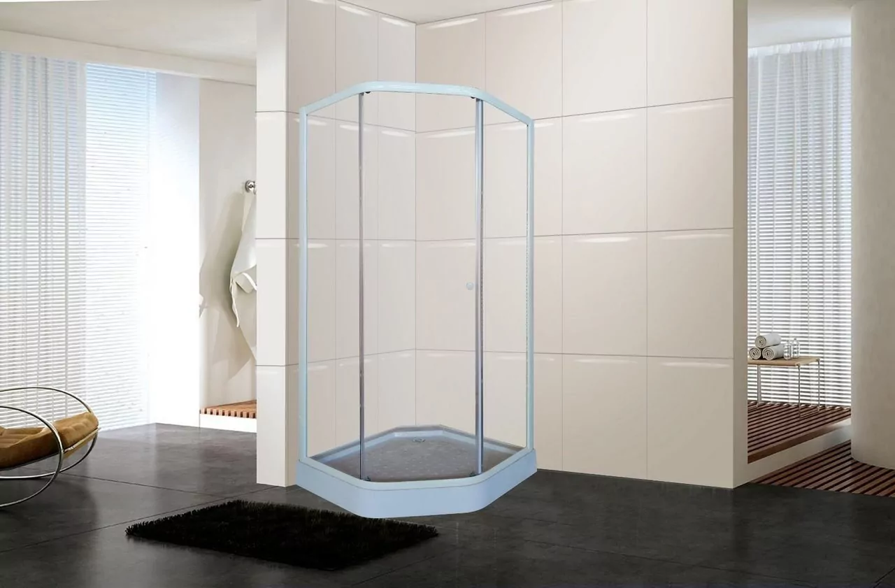 Душевой уголок Parly ZEP91 пятиугольный, с низким поддоном, прозрачное стекло, белый