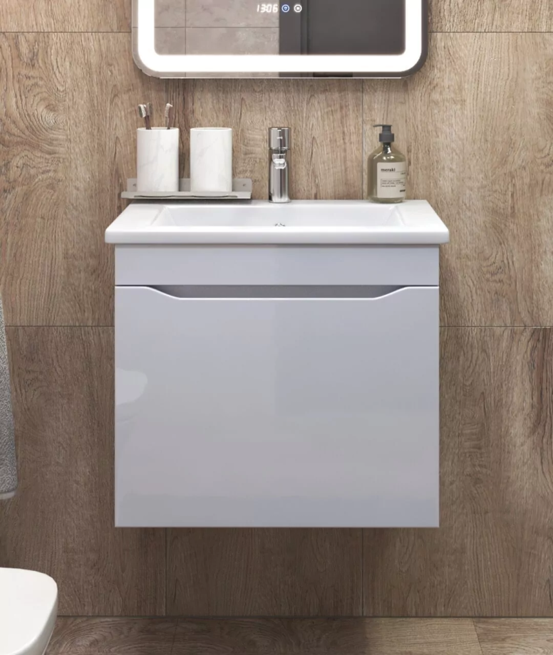 Тумба подвесная Vigo Grani 75 с раковиной Оскар 75, 1 ящик, белый