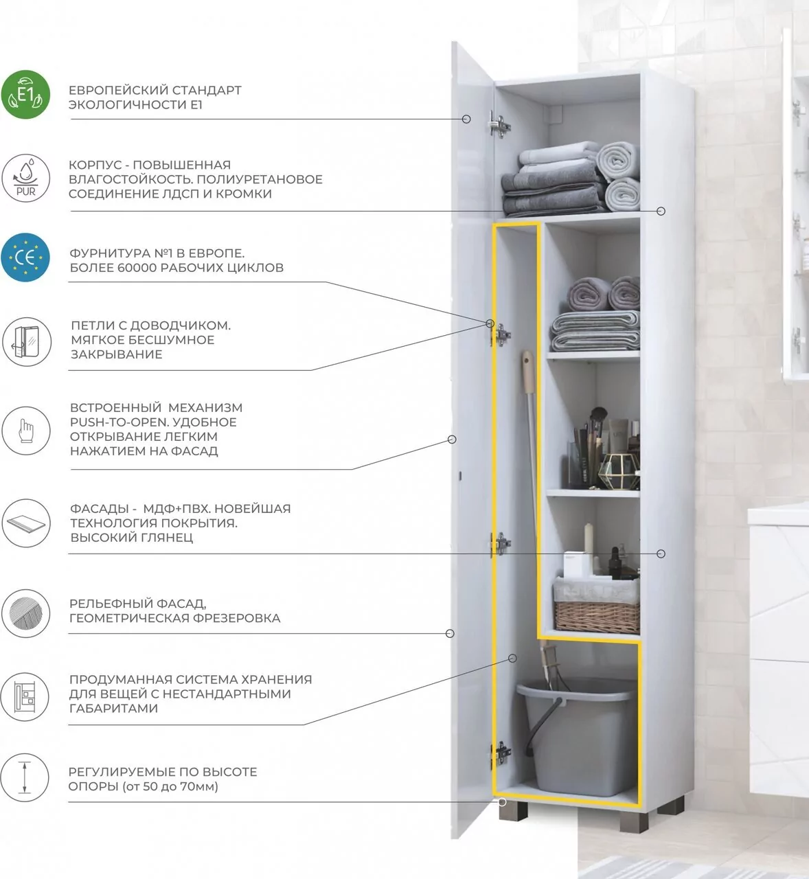 Пенал напольный Vigo Geometry 45 L/R, белый