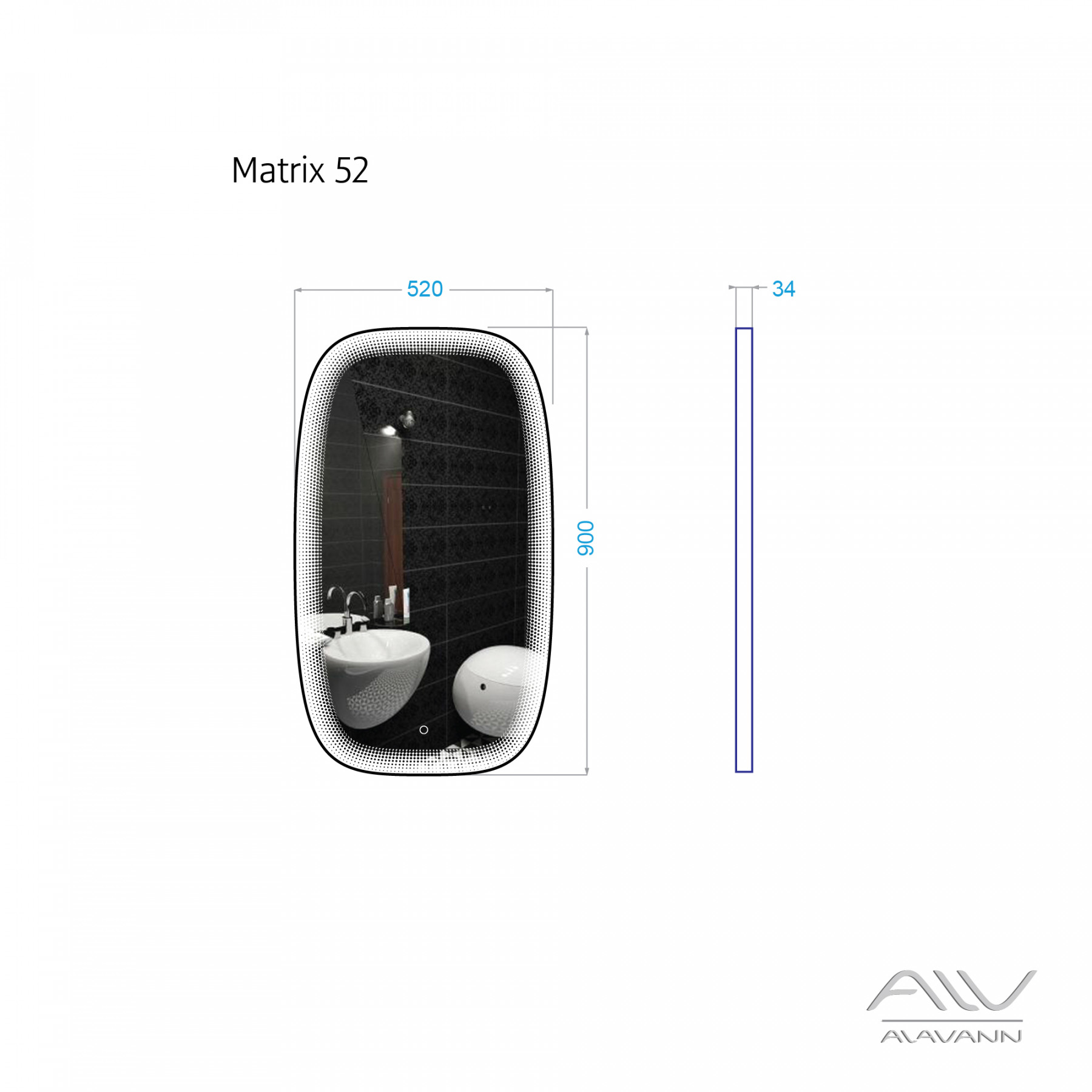 Зеркало Alavann Matrix 52 свет, сенсор, антизапотеватель